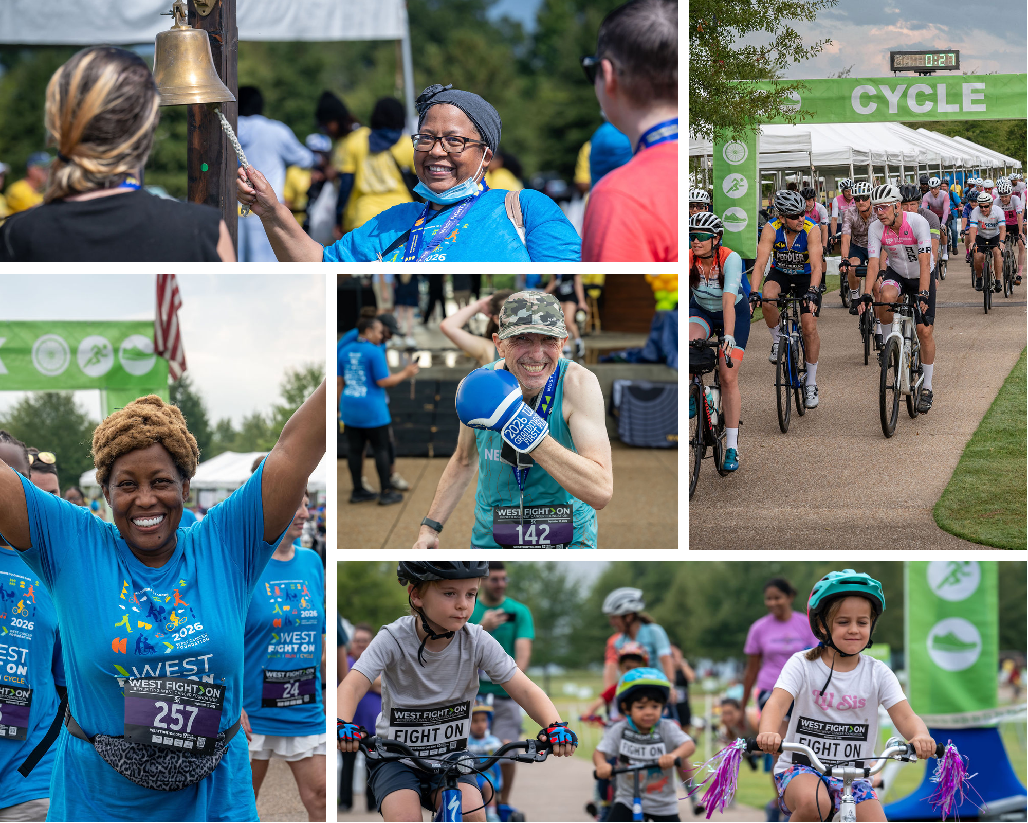 West Fight On 2026, including cyclists, children on bikes, and medalists